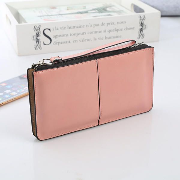 Cartera De Línea De Retazos De Pu Para Mujer Elegante Cartera De Pulsera Ultrafina Cartera Para Teléfono