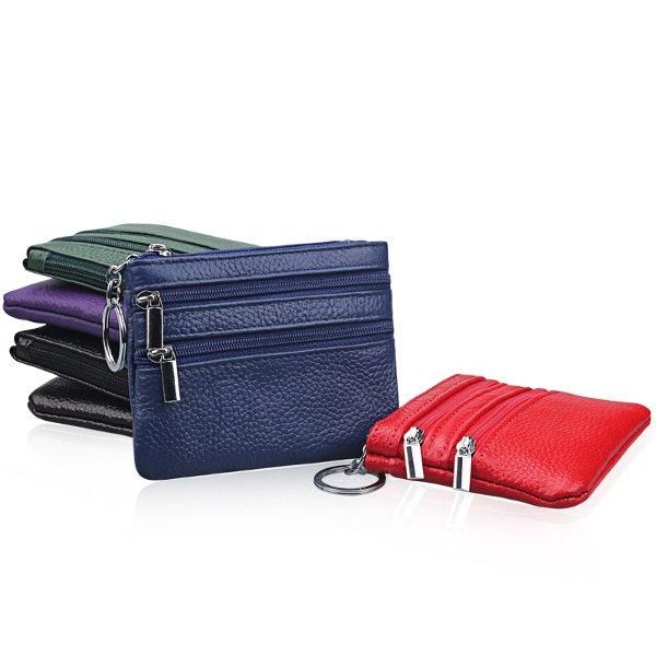 Cartera De Mano Con Cremallera Doble De Cuero Genuino Para Mujer Bolsos De Monedas De Color Caramelo