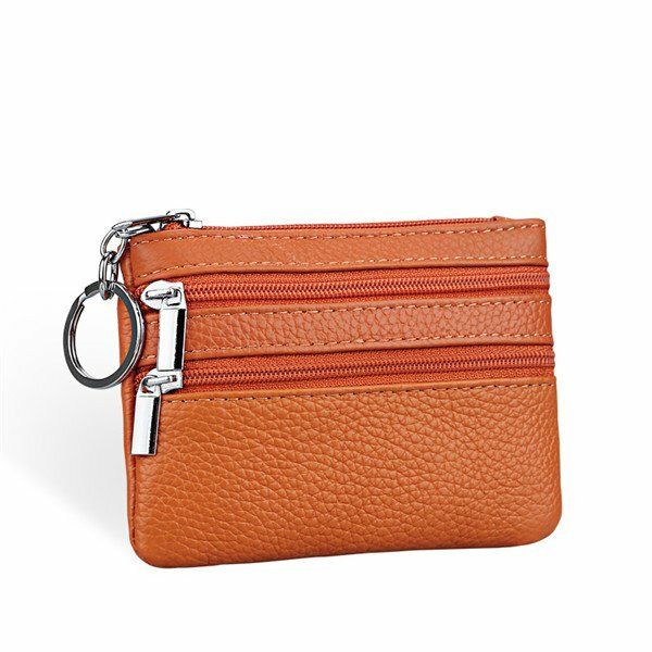 Cartera De Mano Con Cremallera Doble De Cuero Genuino Para Mujer Bolsos De Monedas De Color Caramelo