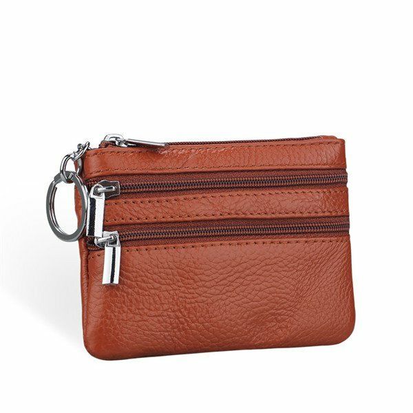 Cartera De Mano Con Cremallera Doble De Cuero Genuino Para Mujer Bolsos De Monedas De Color Caramelo