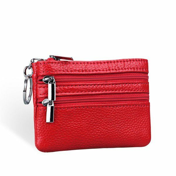 Cartera De Mano Con Cremallera Doble De Cuero Genuino Para Mujer Bolsos De Monedas De Color Caramelo