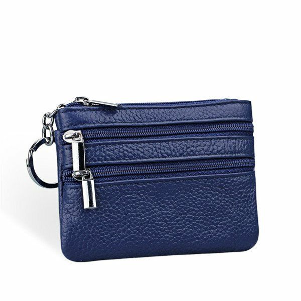 Cartera De Mano Con Cremallera Doble De Cuero Genuino Para Mujer Bolsos De Monedas De Color Caramelo