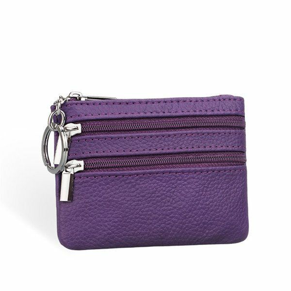 Cartera De Mano Con Cremallera Doble De Cuero Genuino Para Mujer Bolsos De Monedas De Color Caramelo