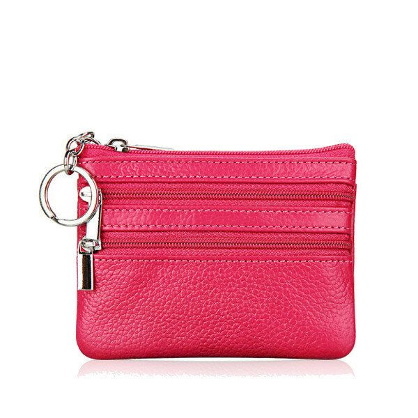 Cartera De Mano Con Cremallera Doble De Cuero Genuino Para Mujer Bolsos De Monedas De Color Caramelo