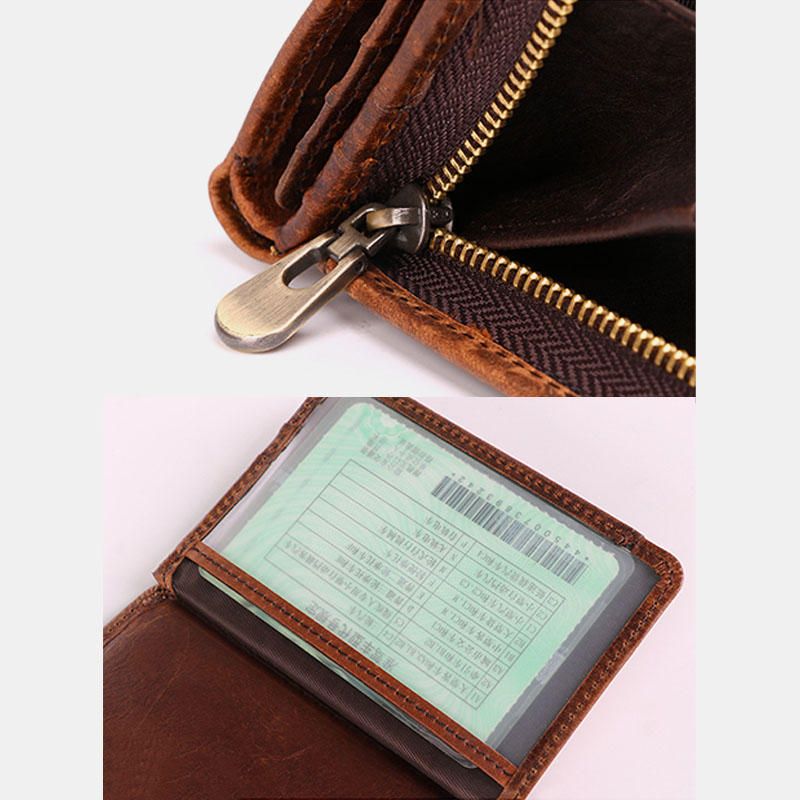 Cartera De Monedas Con Cremallera Antirrobo Con Bloqueo Rfid Retro Vintage De Cuero Genuino Para Hombres