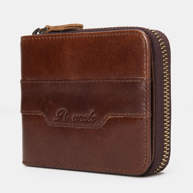 Cartera De Monedas Con Cremallera Rfid Vintage De Cuero Genuino Para Hombre