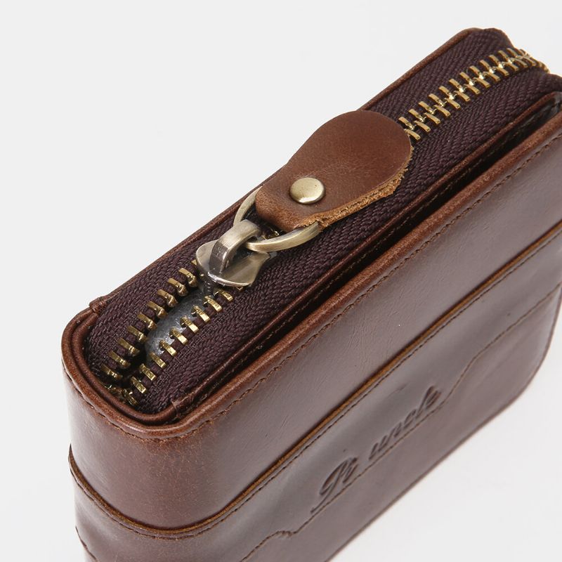 Cartera De Monedas Con Cremallera Rfid Vintage De Cuero Genuino Para Hombre