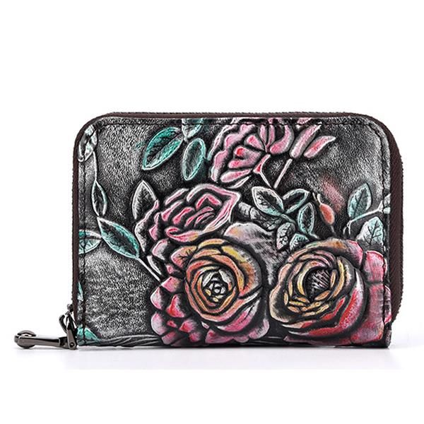 Cartera De Monedero Con Tarjetero Floral Vintage Para Mujer