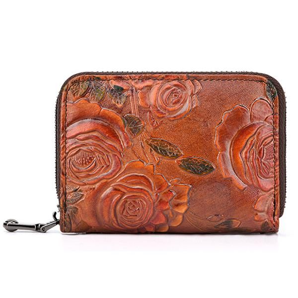 Cartera De Monedero Con Tarjetero Floral Vintage Para Mujer