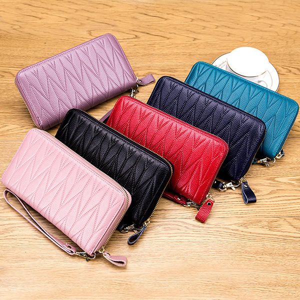 Cartera De Múltiples Ranuras De Cuero Genuino Antimagnético Rfid Para Mujer