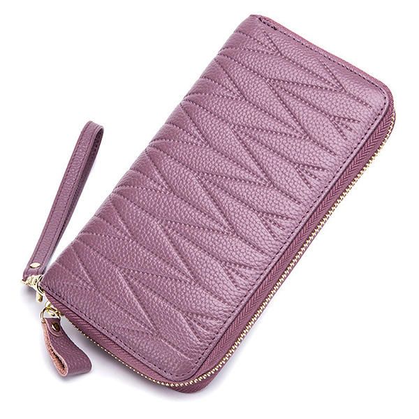 Cartera De Múltiples Ranuras De Cuero Genuino Antimagnético Rfid Para Mujer