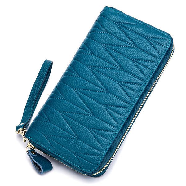 Cartera De Múltiples Ranuras De Cuero Genuino Antimagnético Rfid Para Mujer