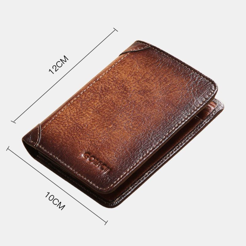 Cartera Para Hombre De Cuero Genuino Rfid Antirrobo Multifunción Retro De Gran Capacidad Plegable Tarjetero