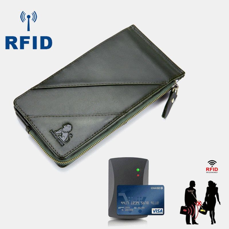 Cartera Rfid Para Hombre Tarjetero Largo De Cuero Genuino