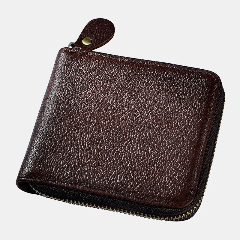 Cartera De Tarjetero Con Cremallera Plegable Clásica Retro De Piel De Vaca De Cuero Genuino Para Hombre