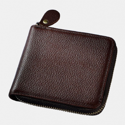 Cartera De Tarjetero Con Cremallera Plegable Clásica Retro De Piel De Vaca De Cuero Genuino Para Hombre