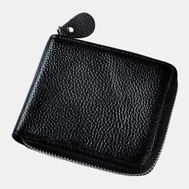 Cartera De Tarjetero Con Cremallera Plegable Clásica Retro De Piel De Vaca De Cuero Genuino Para Hombre