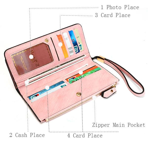 Cartera De Tarjetero De Embrague Informal Funcional Retro Vintage De Cuero Pu Para Mujer