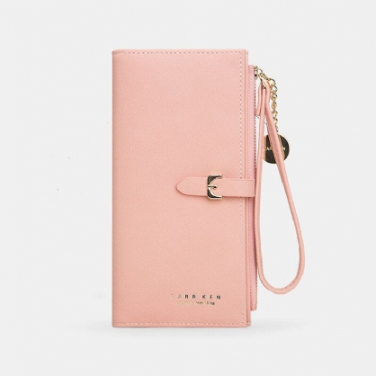 Cartera De Tarjetero Largo Plegable De Color Sólido Fino De Cuero Pu Para Mujer