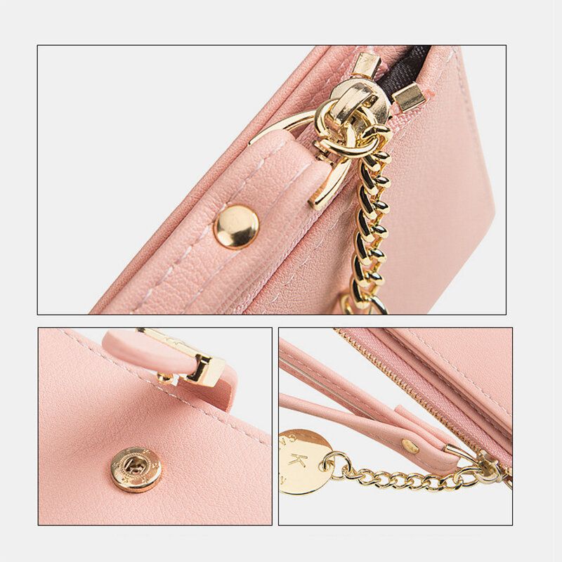 Cartera De Tarjetero Largo Plegable De Color Sólido Fino De Cuero Pu Para Mujer