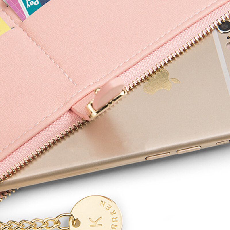 Cartera De Tarjetero Largo Plegable De Color Sólido Fino De Cuero Pu Para Mujer