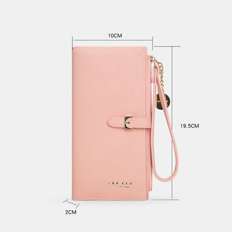 Cartera De Tarjetero Largo Plegable De Color Sólido Fino De Cuero Pu Para Mujer