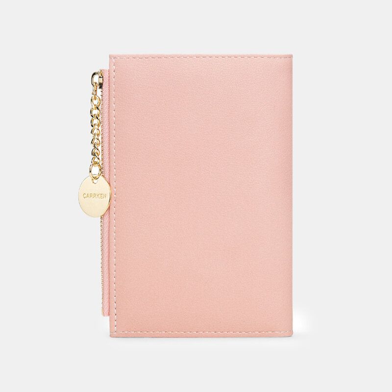 Cartera De Tarjetero Plegable De Color Sólido Fino De Cuero Pu Para Mujer