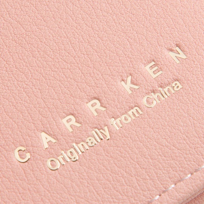 Cartera De Tarjetero Plegable De Color Sólido Fino De Cuero Pu Para Mujer