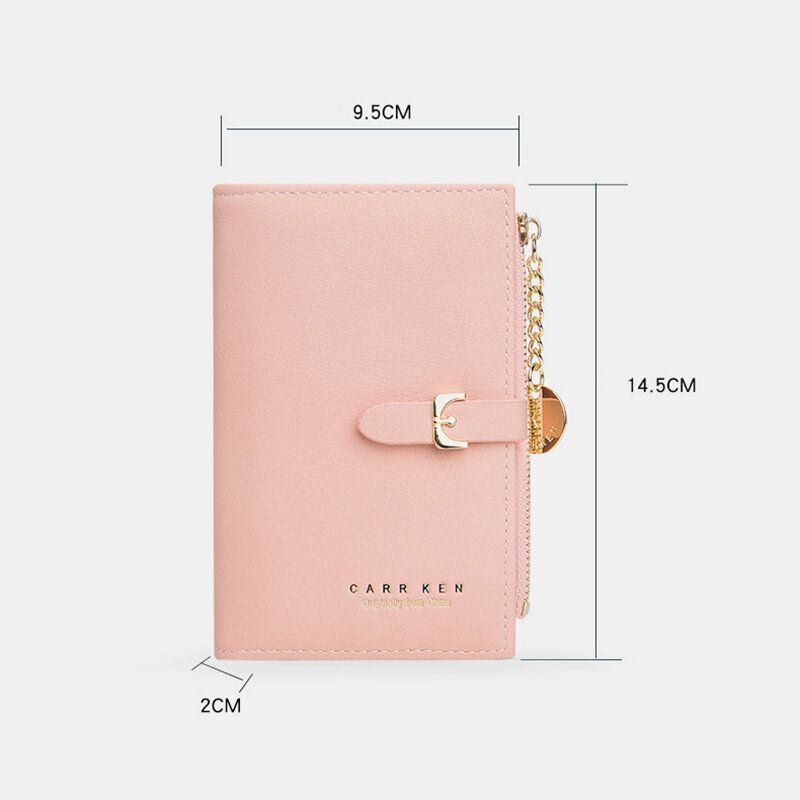 Cartera De Tarjetero Plegable De Color Sólido Fino De Cuero Pu Para Mujer