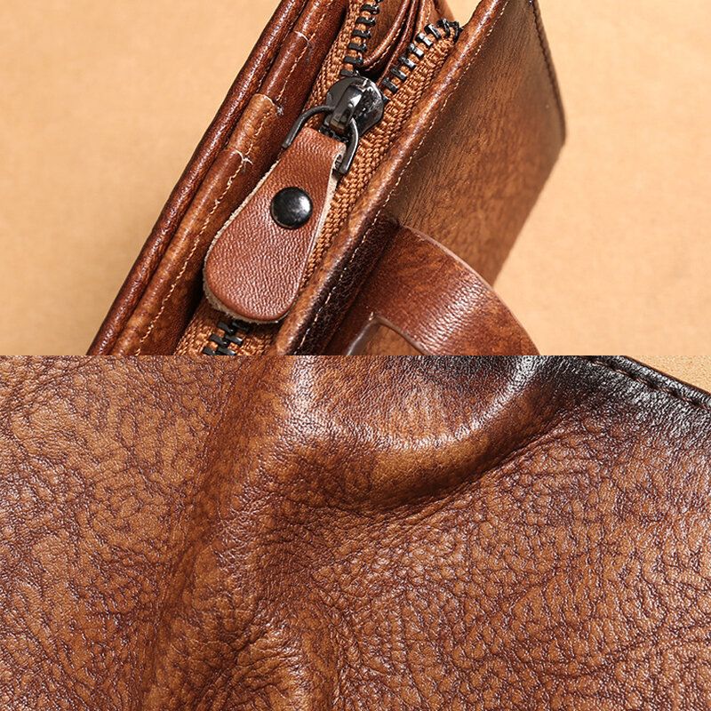 Cartera De Tarjetero Plegable Retro De Gran Capacidad Antirrobo Con Múltiples Ranuras Rfid De Cuero Genuino Para Hombre