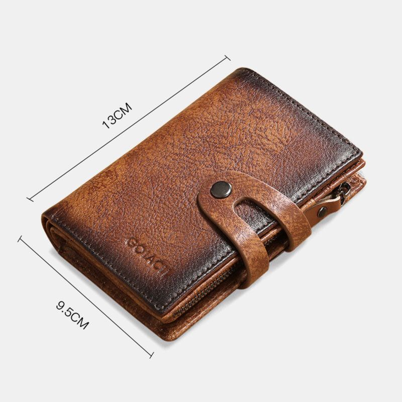 Cartera De Tarjetero Plegable Retro De Gran Capacidad Antirrobo Con Múltiples Ranuras Rfid De Cuero Genuino Para Hombre