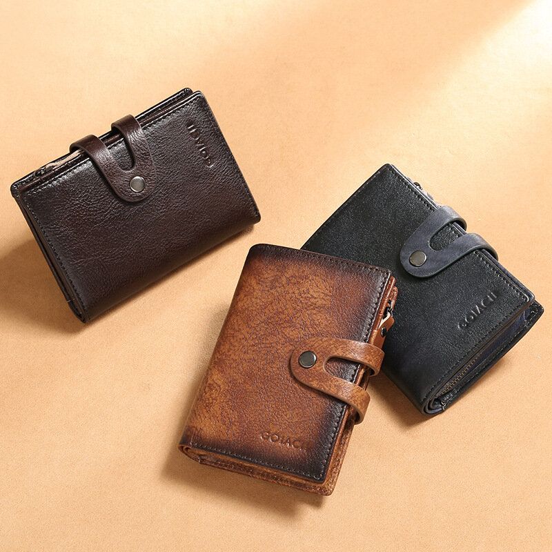 Cartera De Tarjetero Plegable Retro De Gran Capacidad Antirrobo Con Múltiples Ranuras Rfid De Cuero Genuino Para Hombre