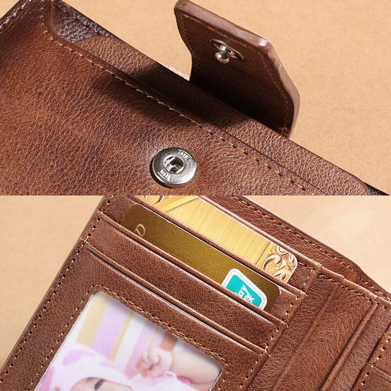 Cartera De Tarjetero Plegable Retro De Gran Capacidad Antirrobo Con Múltiples Ranuras Rfid De Cuero Genuino Para Hombre