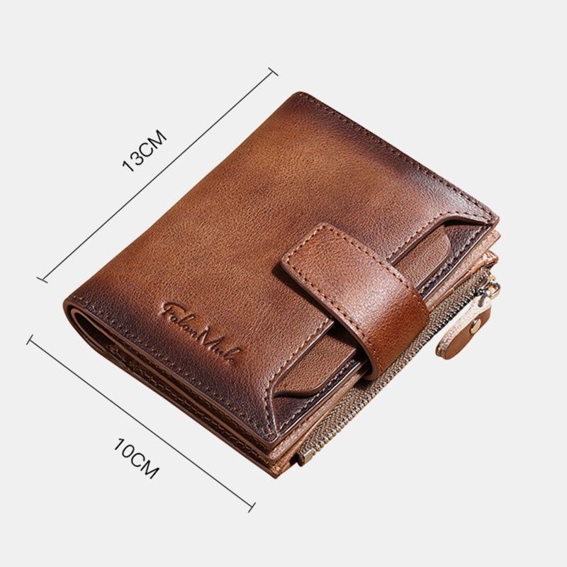 Cartera De Tarjetero Plegable Retro De Gran Capacidad Antirrobo Con Múltiples Ranuras Rfid De Cuero Genuino Para Hombre