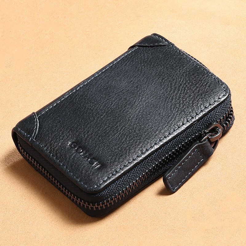 Cartera De Tarjetero Plegable Retro De Gran Capacidad Con Múltiples Ranuras Antirrobo Rfid De Cuero Genuino Para Hombre