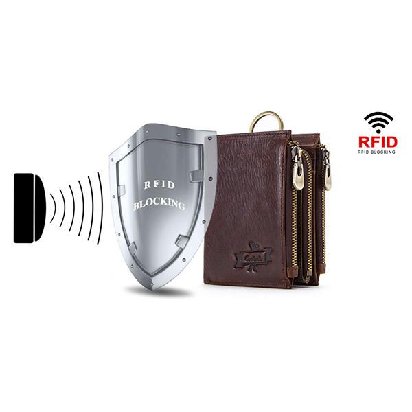 Cartera De Tres Cremalleras De Cuero Genuino Con Bloqueo Rfid Antirrobo Para Hombres