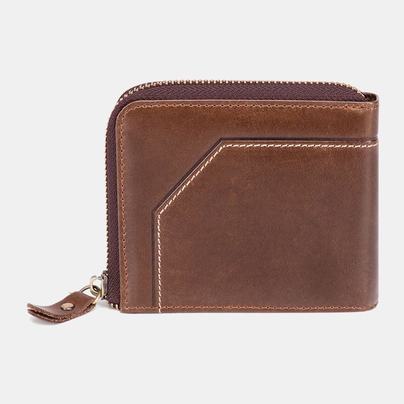 Cartera Vintage De Cuero Genuino Para Hombre Portatarjetas Con Cremallera Con Bloqueo Rfid