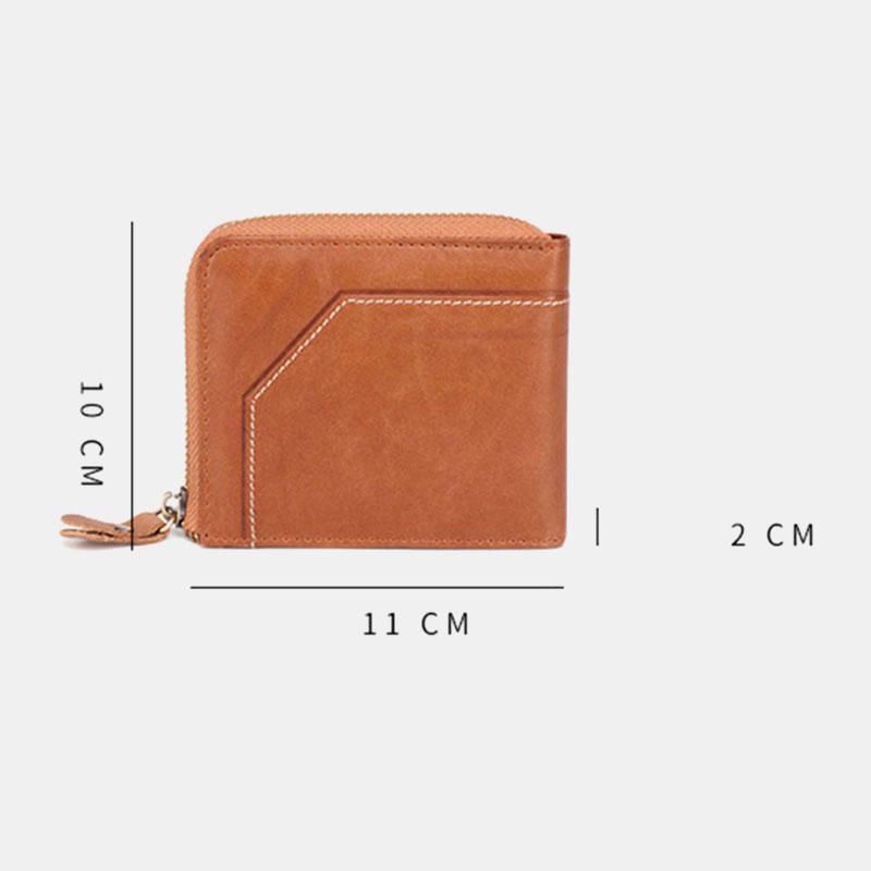 Cartera Vintage De Cuero Genuino Para Hombre Portatarjetas Con Cremallera Con Bloqueo Rfid