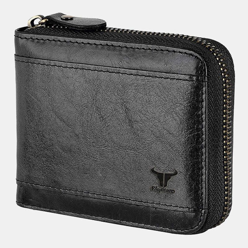 E Hombres Cuero Genuino Rfid Cremallera Antirrobo Negocios Retro Ranura Para Múltiples Tarjetas Cartera De Cuero Con Ranura Para Tarjetas