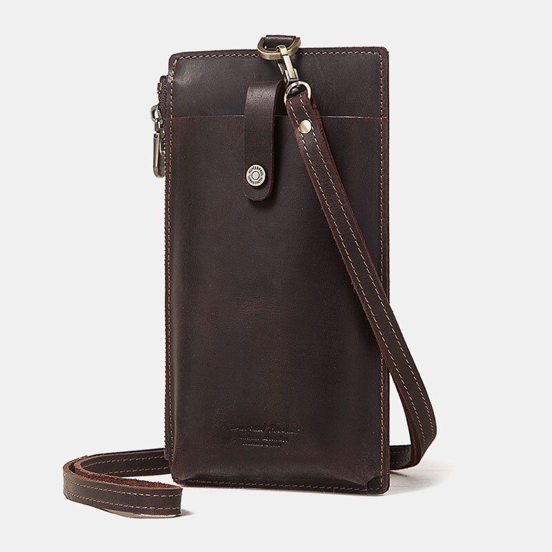 Hebilla De Cremallera De Piel De Vaca De Cuero Genuino Unisex Cartera De Embrague De Bolso De Teléfono Retro De 6.3 Pulgadas