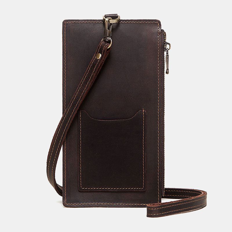 Hebilla De Cremallera De Piel De Vaca De Cuero Genuino Unisex Cartera De Embrague De Bolso De Teléfono Retro De 6.3 Pulgadas