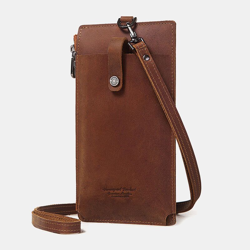 Hebilla De Cremallera De Piel De Vaca De Cuero Genuino Unisex Cartera De Embrague De Bolso De Teléfono Retro De 6.3 Pulgadas