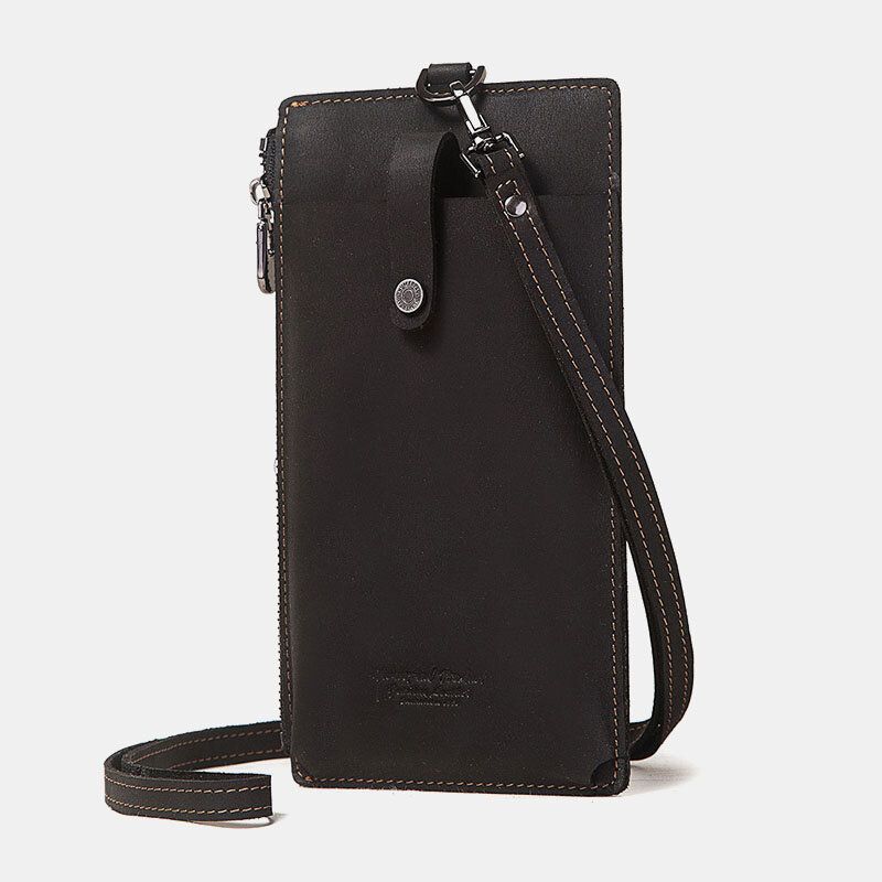 Hebilla De Cremallera De Piel De Vaca De Cuero Genuino Unisex Cartera De Embrague De Bolso De Teléfono Retro De 6.3 Pulgadas