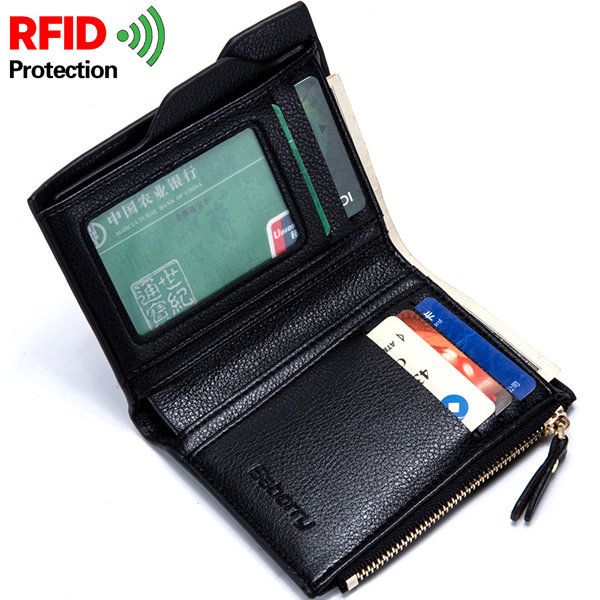 Hombres Antirrobo Rfid Bloqueo Billetera Segura 6 Ranuras Para Tarjetas Billetera Corta Protectora