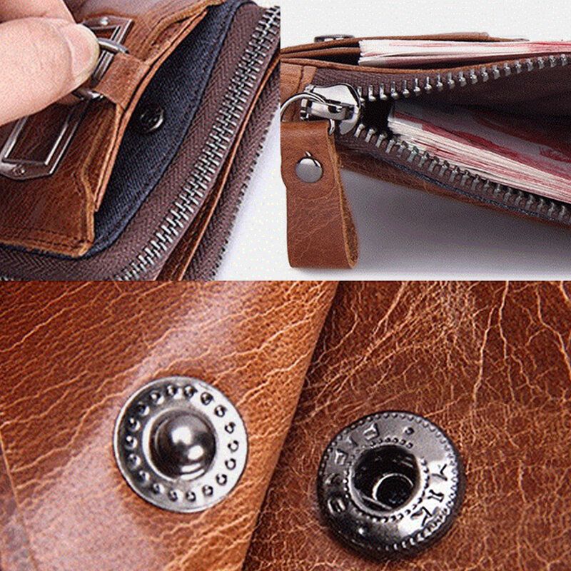 Hombres Cremallera De Cuero Genuino Retro Business Multi Ranura Para Tarjetas Cartera De Cuero Con Tarjetero Con Bolsa De Tarjetero Desmontable