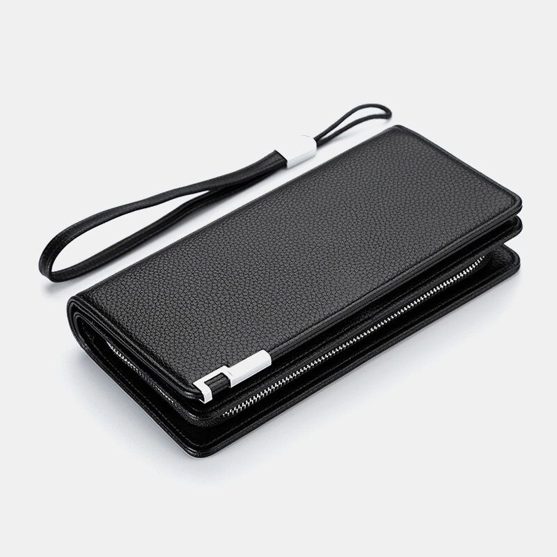 Hombres De Cuero Artificial Con Múltiples Ranuras Cremallera Business Casual 5.8 Pulgadas Bolsa De Teléfono Embrague Monedero Titular De La Tarjeta Cartera