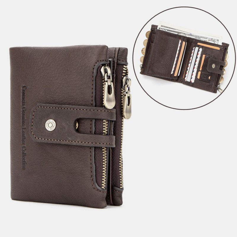 Hombres De Cuero Genuino Antirrobo Multifunción Retro Ranuras Para Tarjetas Sim Cartera Plegable Para Tarjetas