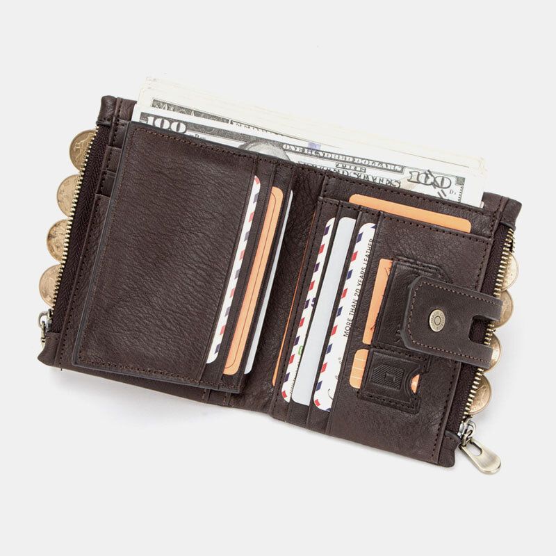 Hombres De Cuero Genuino Antirrobo Multifunción Retro Ranuras Para Tarjetas Sim Cartera Plegable Para Tarjetas