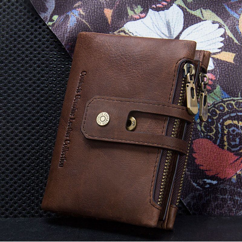 Hombres De Cuero Genuino Antirrobo Multifunción Retro Ranuras Para Tarjetas Sim Cartera Plegable Para Tarjetas