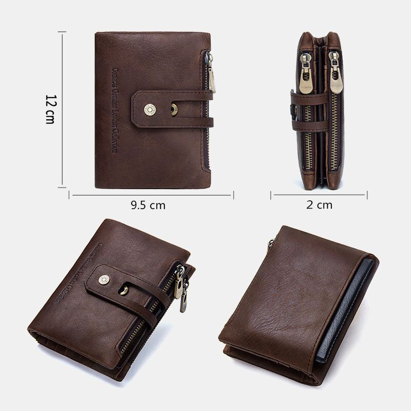 Hombres De Cuero Genuino Antirrobo Multifunción Retro Ranuras Para Tarjetas Sim Cartera Plegable Para Tarjetas